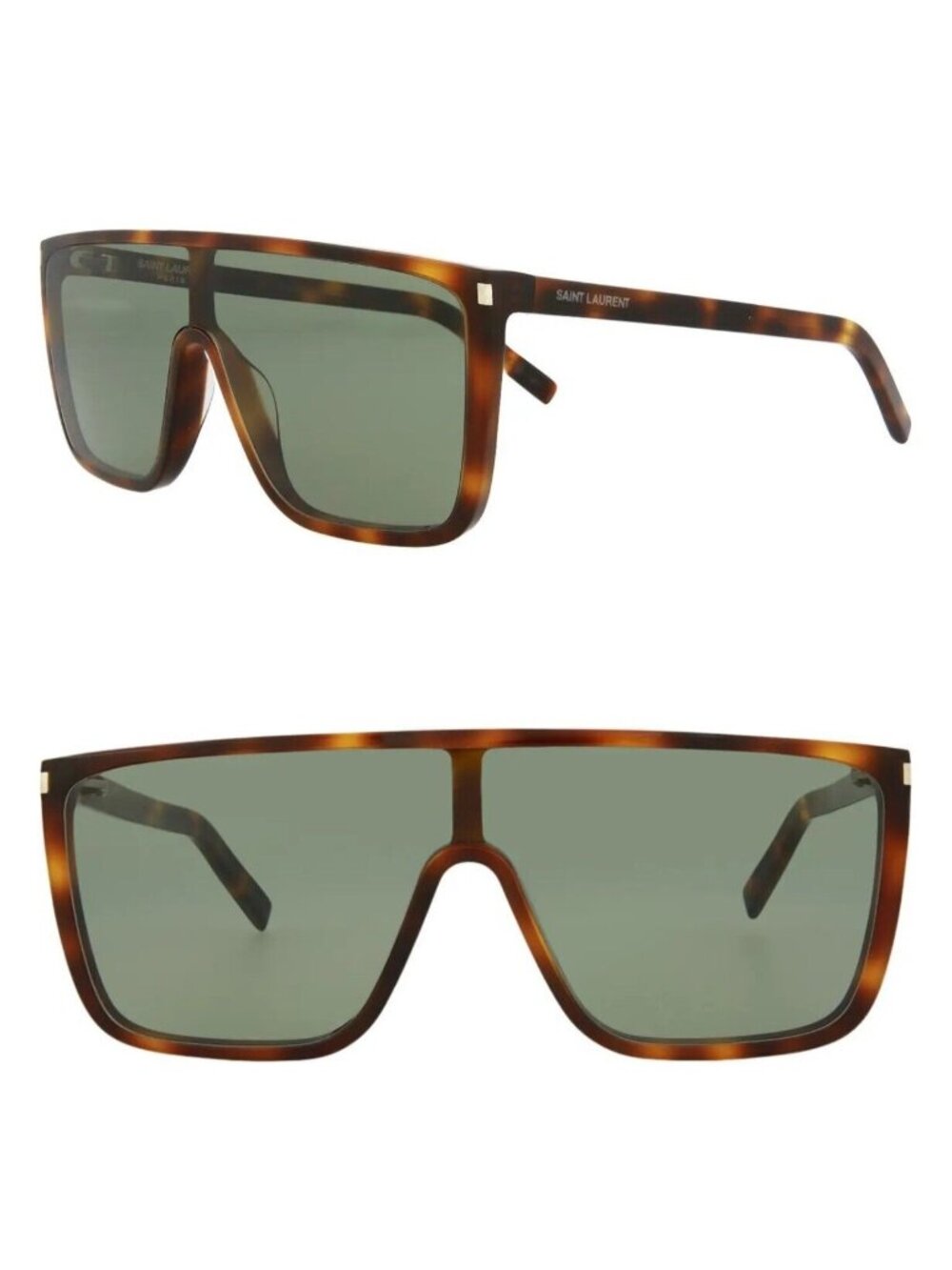 Saint Laurent SL364 MASK ACE 002 99mm Oversized Shield Sunglasses Havana / Green
